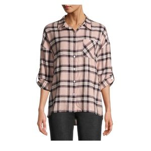 No Boundaries Juniors' Sherpa Lined Flannel Top